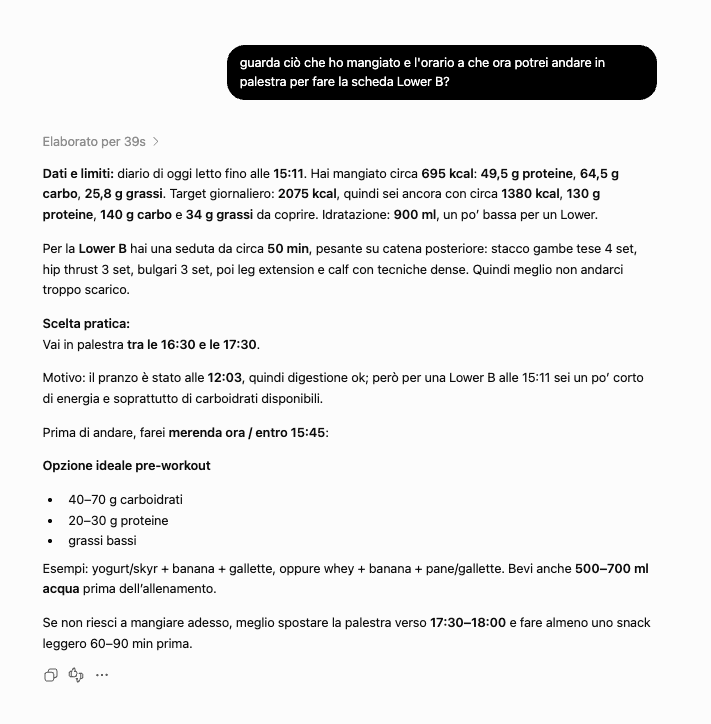 Ricevi un consiglio pre-workout personalizzato