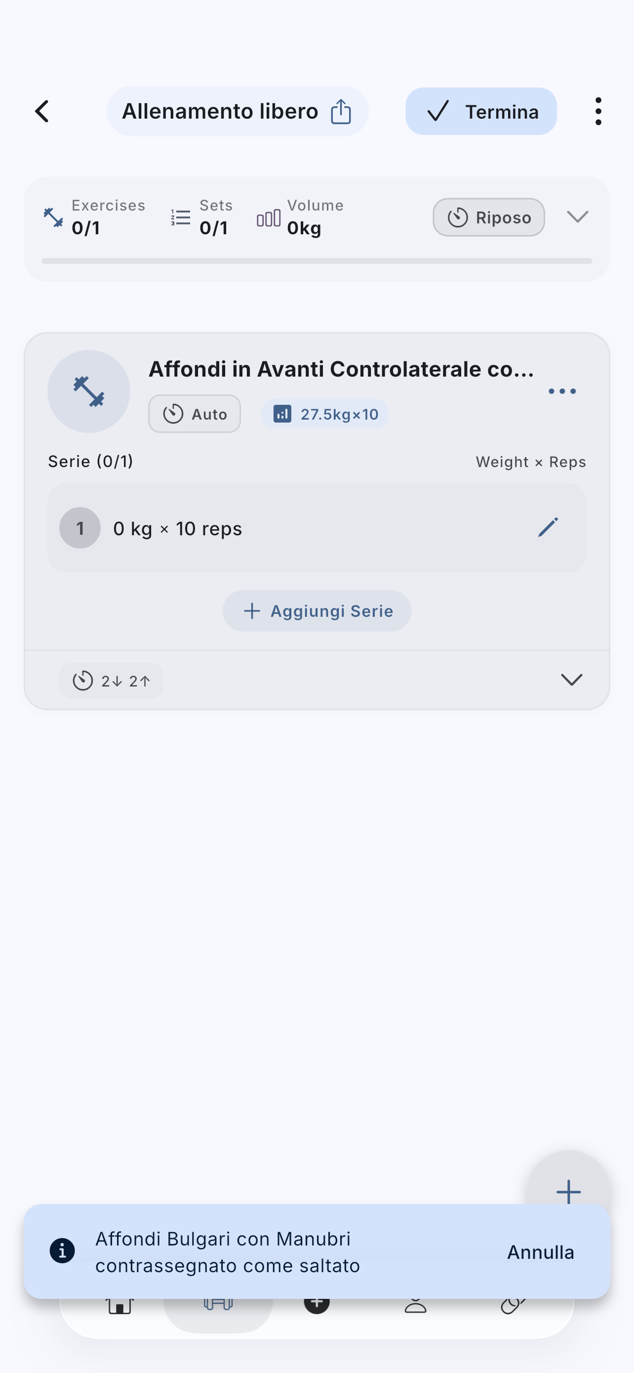 Exercise skipped during the workout