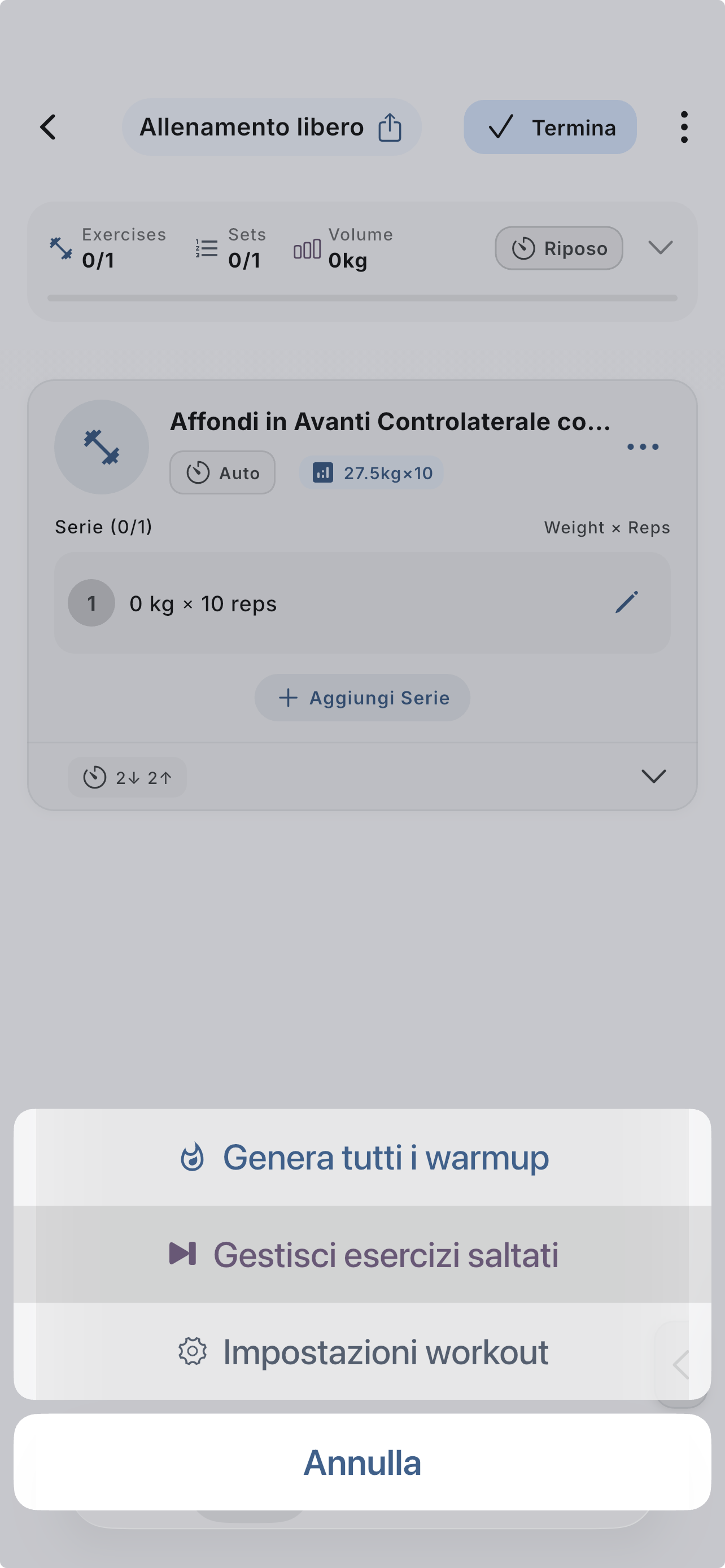 Menu to manage skipped exercises
