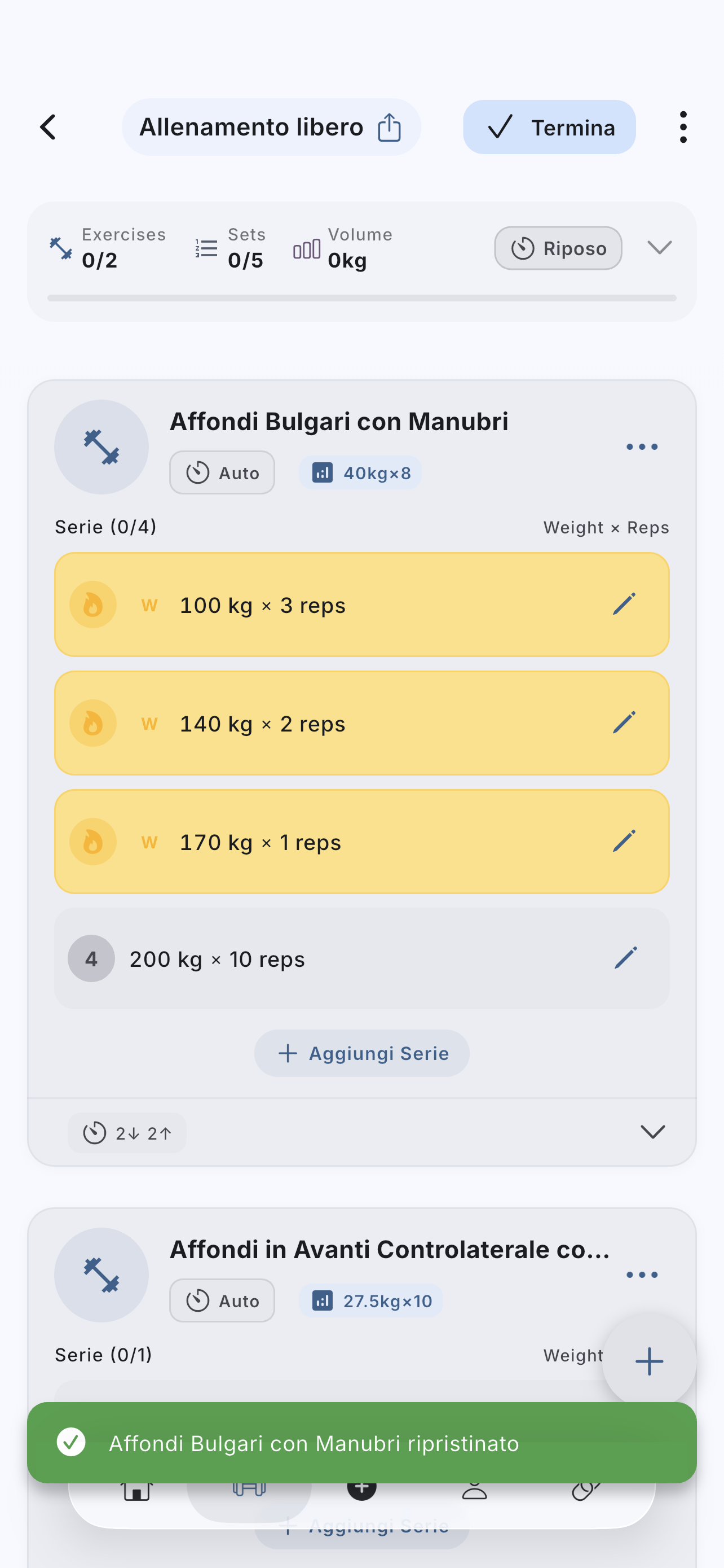 Restoring a skipped exercise
