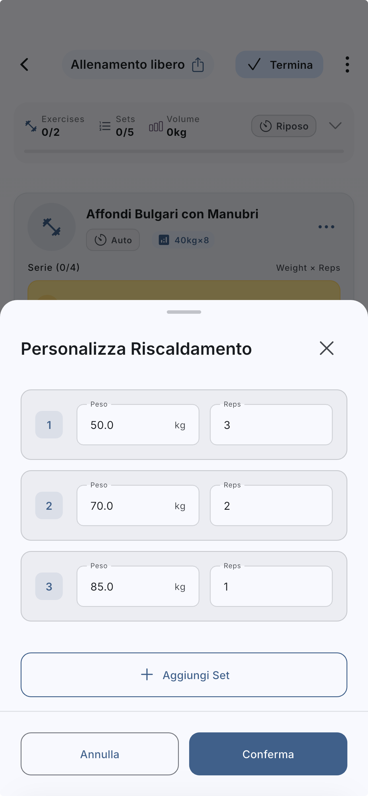 Personalizzazione di un set di riscaldamento